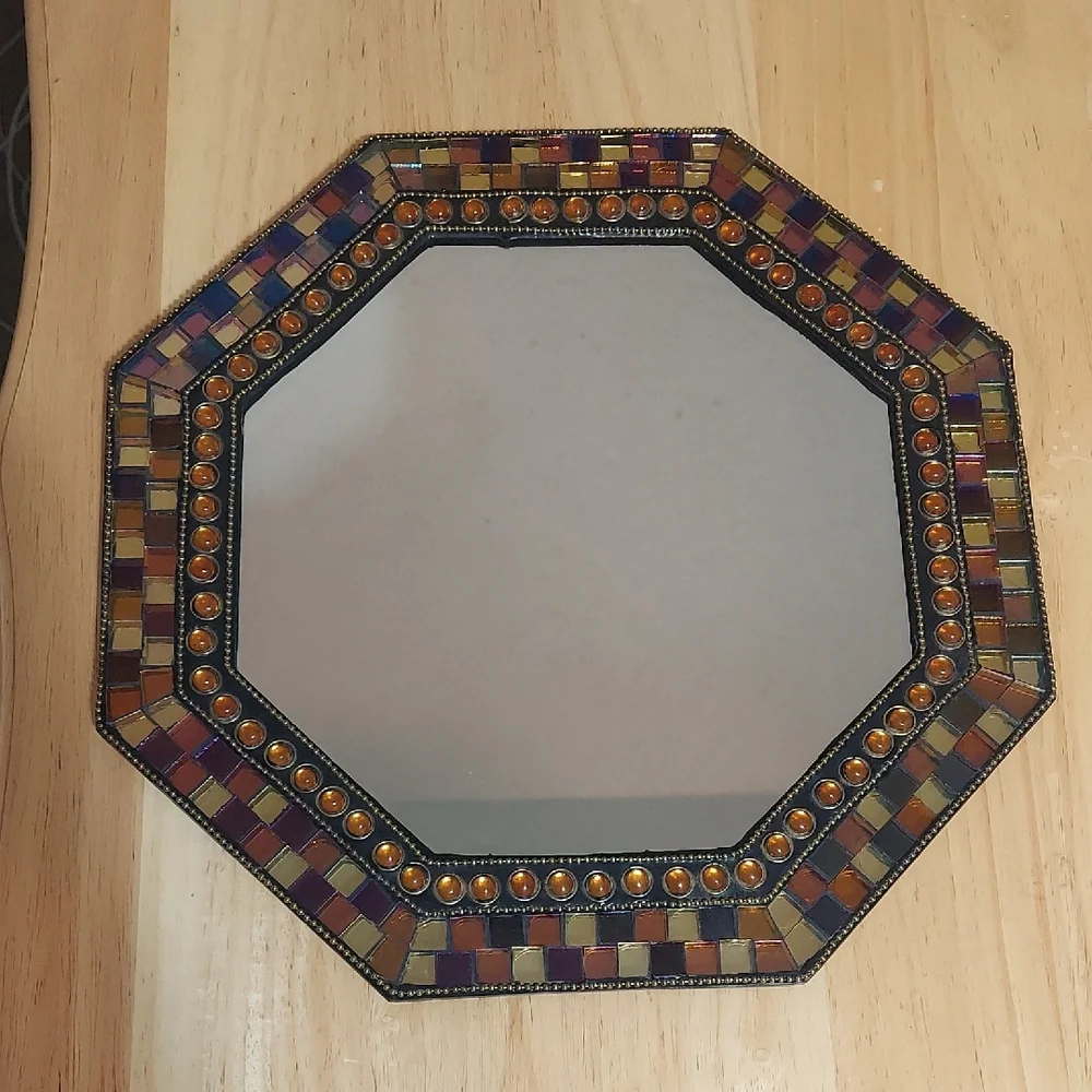 PartyLite Octagonal Mosaic Mirror with Gold and Purple Accents